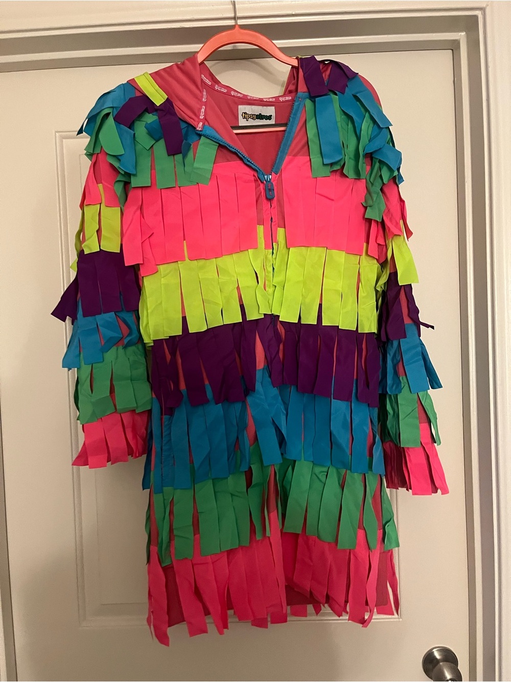 Women’s Multicolor Piñata Costume with Tassle-Horned Hood
